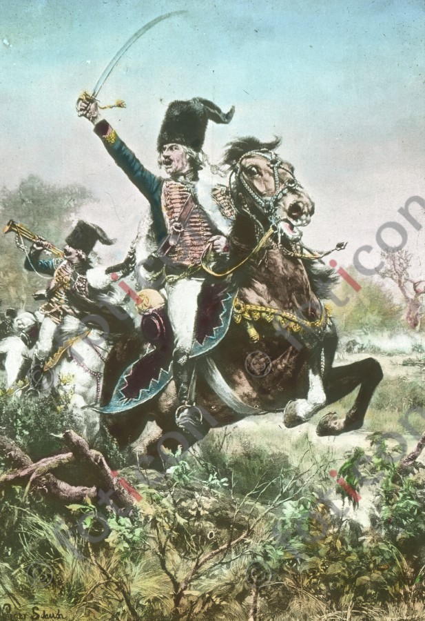 Hans Joachim von Zieten greift mit seinen Husaren an; Hans Joachim von Zieten and his hussars are attacking (foticon-simon-fr-d-grosse-190-040.jpg)